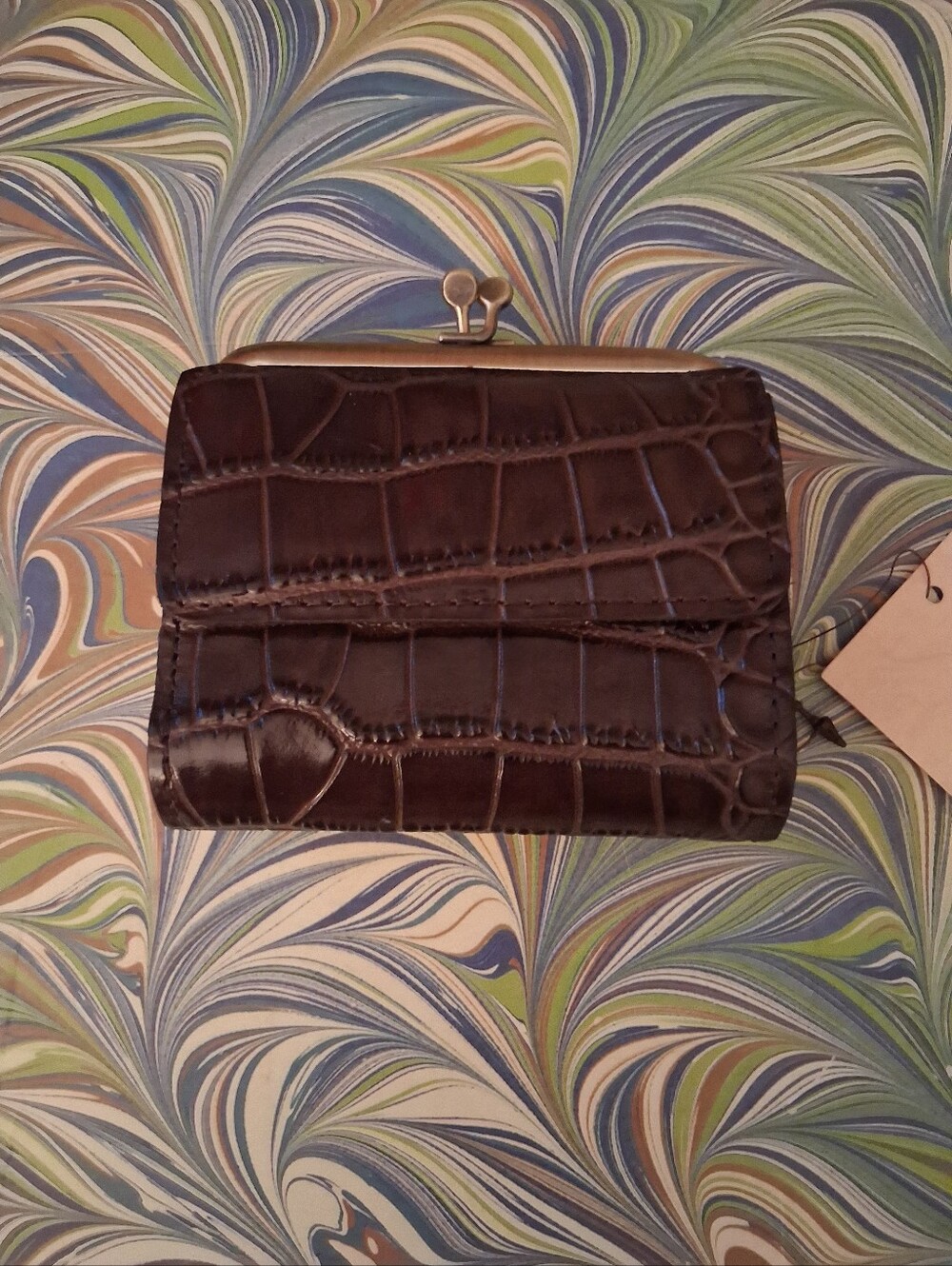 Patricia Dark Brown Croc-Embossed Leather Women's  Compact Wallet NWT